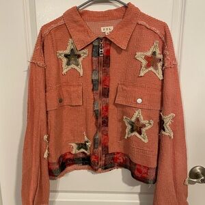 POL Women's Star Patch Bomber Jacket - Coral